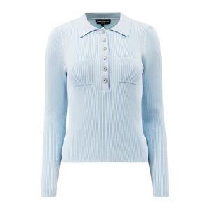 NWOT GENERATION LOVE Perry Rib-Knit Rhinestone Polo Sweater Light Blue